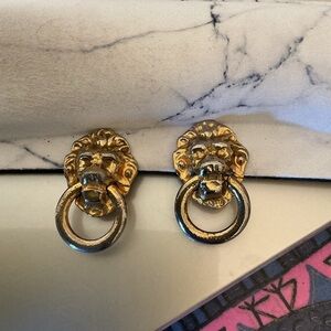 Kenneth Jay Lane Gold Lion Door Knocker Earrings